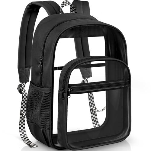 PAMANO Clear Backpack Heavy Duty Fabric & PVC Transparent Bookbag, See Through Bag for College Work Travel Security, Black - Image 1