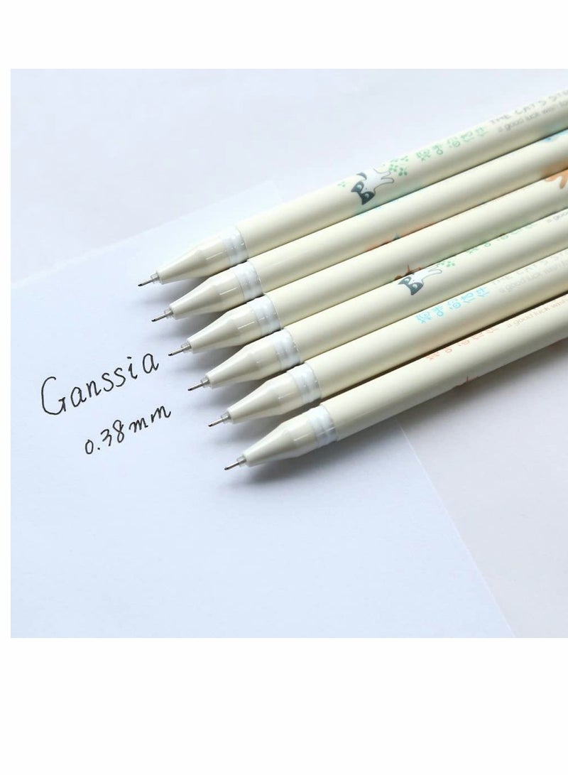 SYOSI Black Ink Gel Pens, 0.38mm Cute Pens Japanese Kawaii Cat Gel Pens, Ultra Fine Point Fine Tip Pen Set Rollerball Pens for Stationary School Office Supplies, Great Art Crafts Scrapbooks (6 pack)  - Image 3
