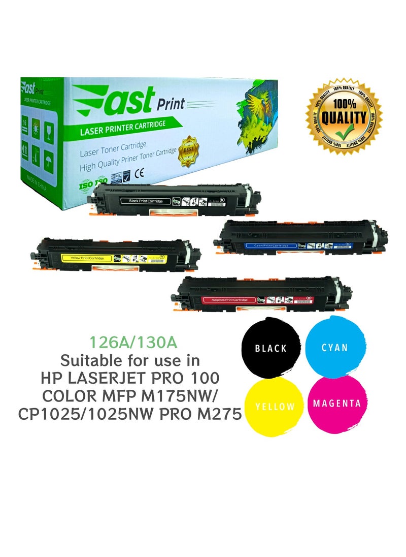 Fast Print 4-Piece 126A/130A Compatible Toner Cartridge Set Black/Cyan/Yellow/Magenta  - Image 1