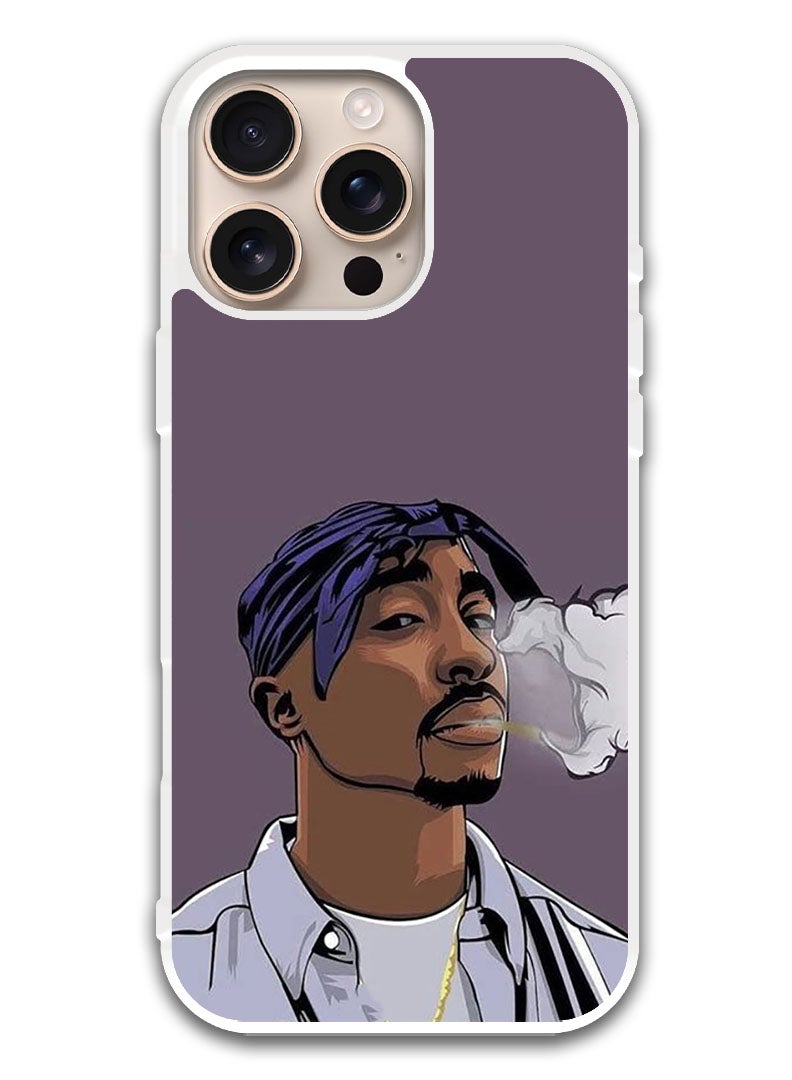 Theodor غطاء حماية لجهاز APPLE IPHONE 16 Pro Tupac (حافة بيضاء) - Image 1
