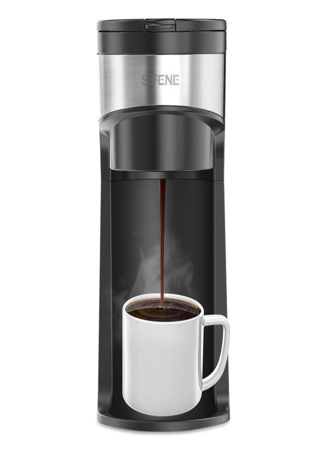 SIFENE Mini Coffee Maker Single Serve, One Cup for K Pod & Ground Coffee, 6 to 12 Oz Brew Sizes, Capsule Coffee Machine with Water Window and Descaling Reminder, Black - Image 1