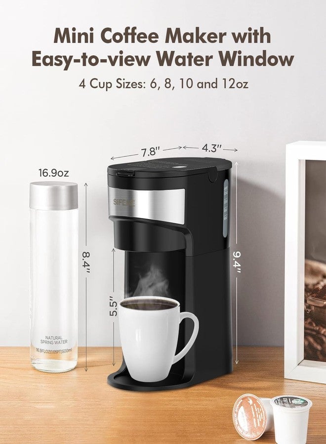 SIFENE Mini Coffee Maker Single Serve, One Cup for K Pod & Ground Coffee, 6 to 12 Oz Brew Sizes, Capsule Coffee Machine with Water Window and Descaling Reminder, Black - Image 2