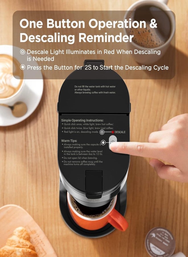 SIFENE Mini Coffee Maker Single Serve, One Cup for K Pod & Ground Coffee, 6 to 12 Oz Brew Sizes, Capsule Coffee Machine with Water Window and Descaling Reminder, Black - Image 4