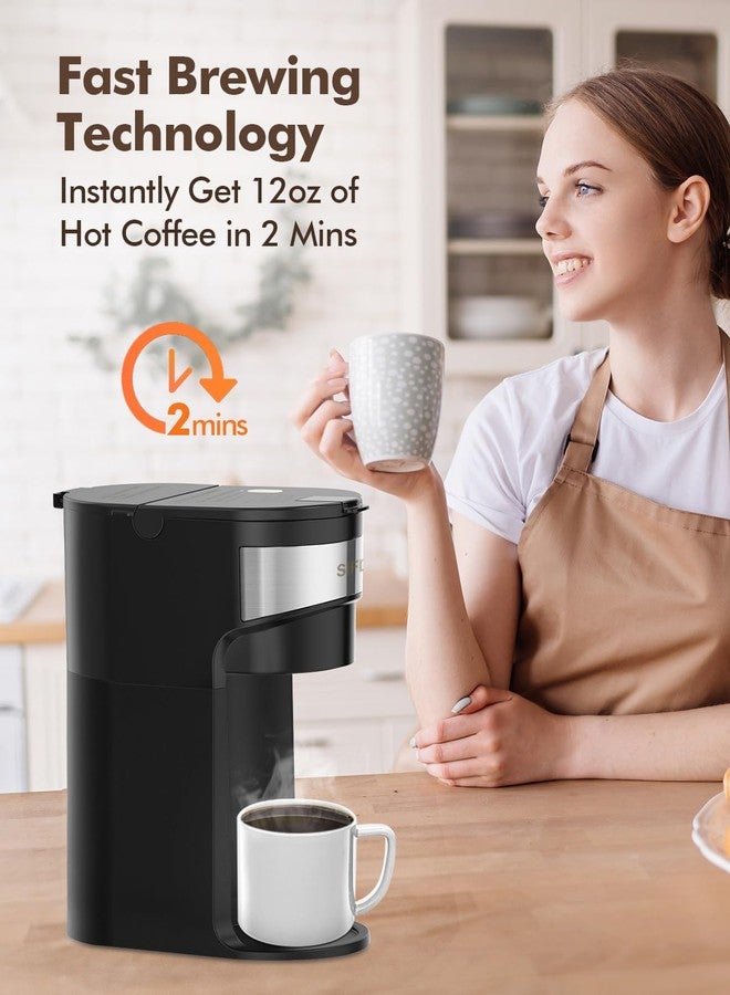 SIFENE Mini Coffee Maker Single Serve, One Cup for K Pod & Ground Coffee, 6 to 12 Oz Brew Sizes, Capsule Coffee Machine with Water Window and Descaling Reminder, Black - Image 3