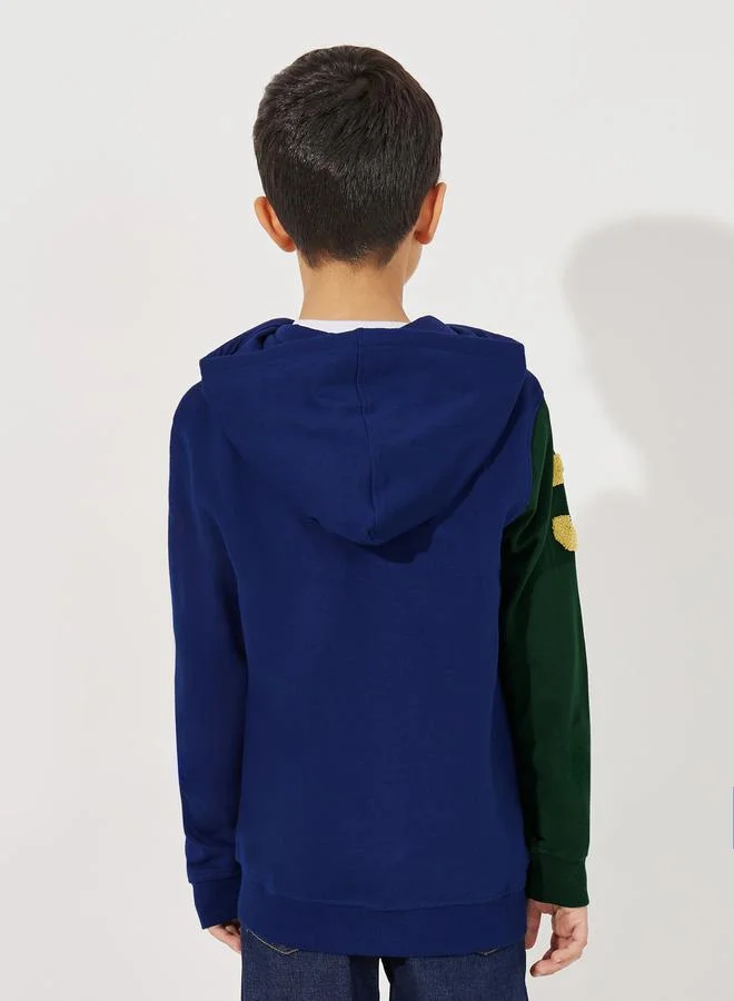Styli Colorblock Logo Embroidered Zip Through Hoodie