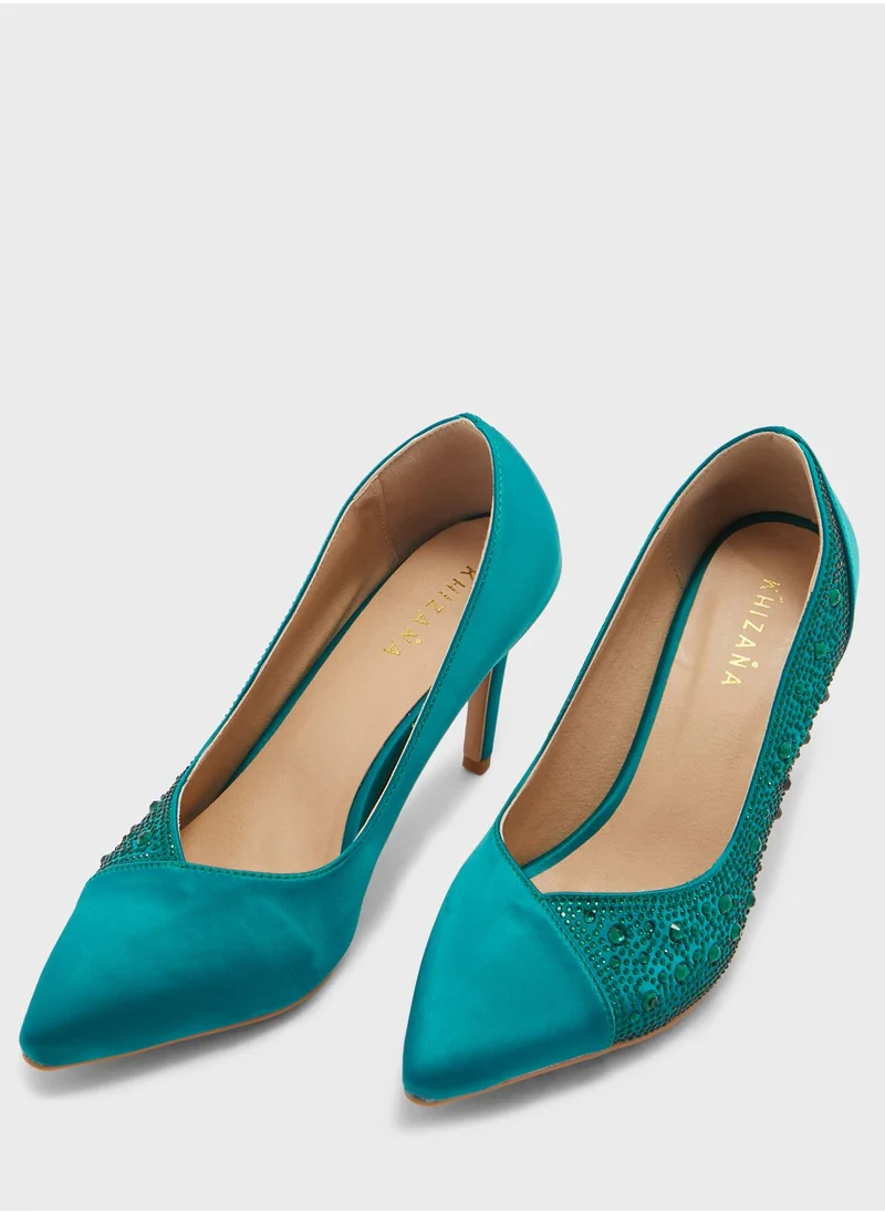 Khizana Diamante Colour Block Pointed Pump