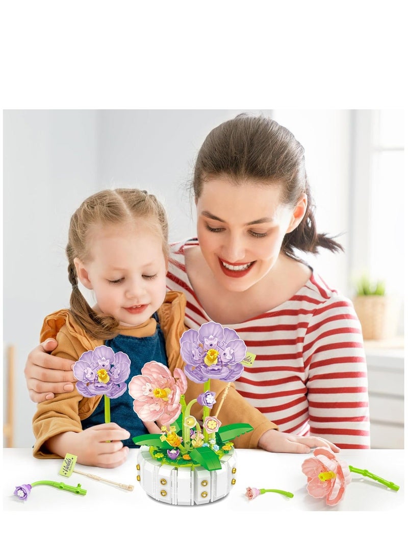 Flower Bouquet Building Sets Mini Bricks Building Set with Flowers Violets Idea Home Décor Botanical Collection Birthday Gift for Adults Women Teens468PCS - Image 3