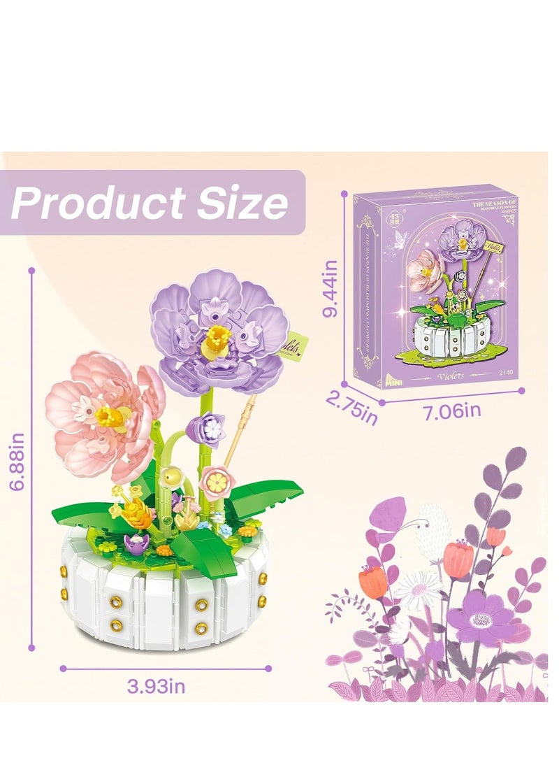 Flower Bouquet Building Sets Mini Bricks Building Set with Flowers Violets Idea Home Décor Botanical Collection Birthday Gift for Adults Women Teens468PCS - Image 5