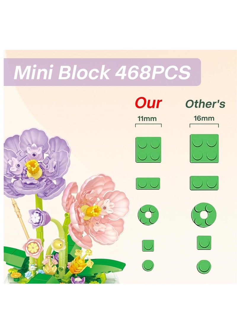 Flower Bouquet Building Sets Mini Bricks Building Set with Flowers Violets Idea Home Décor Botanical Collection Birthday Gift for Adults Women Teens468PCS - Image 4