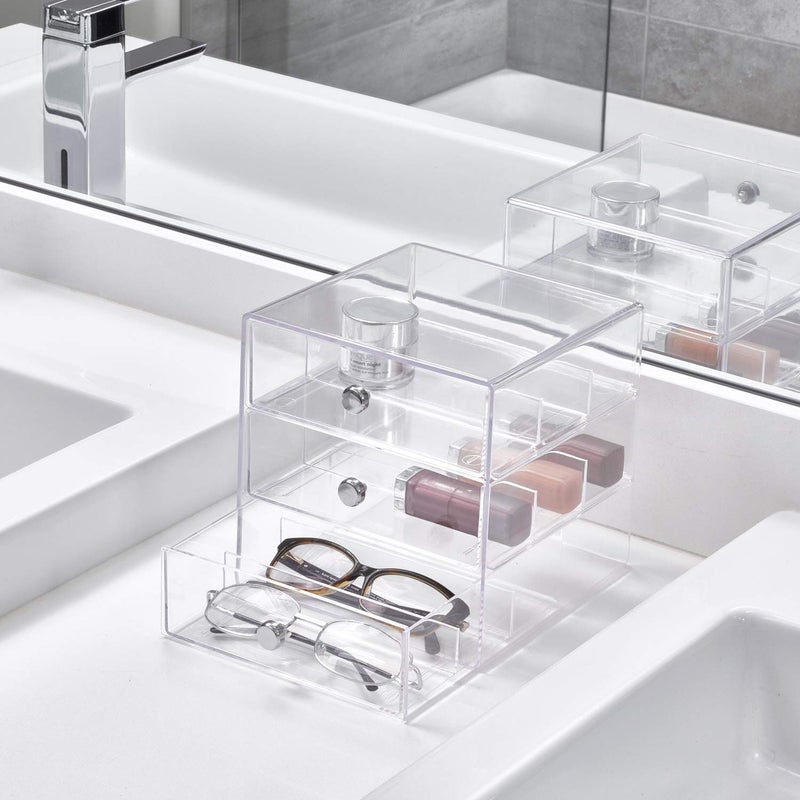 InterDesign iDesign Plastic Divided 3-Drawer Vanity & Countertop Organizer - 7" x 6.5" x 6.5”, Clear - Image 2