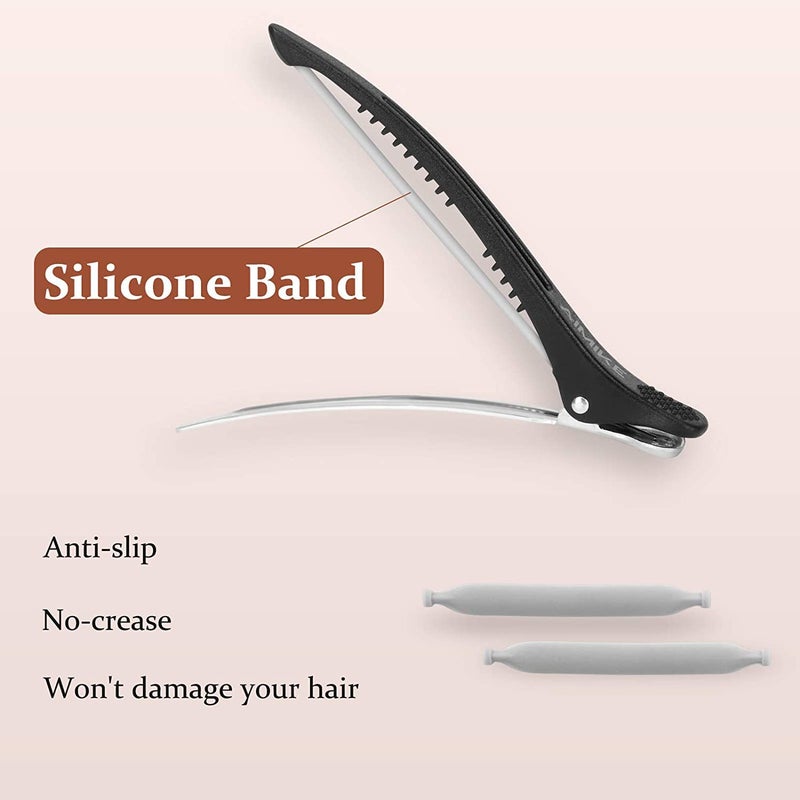 AIMIKE 12pcs Professional Hair Clips for Styling Sectioning, Non Slip No-Trace Duck Billed Hair Clips with Silicone Band, Salon and Home Hair Cutting Clips for Hairdresser, Women, Men -Black 4.3” Long - Image 3
