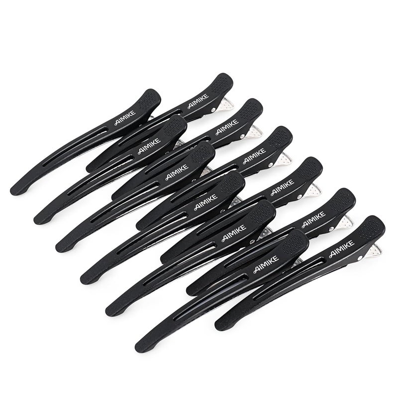AIMIKE 12pcs Professional Hair Clips for Styling Sectioning, Non Slip No-Trace Duck Billed Hair Clips with Silicone Band, Salon and Home Hair Cutting Clips for Hairdresser, Women, Men -Black 4.3” Long - Image 1