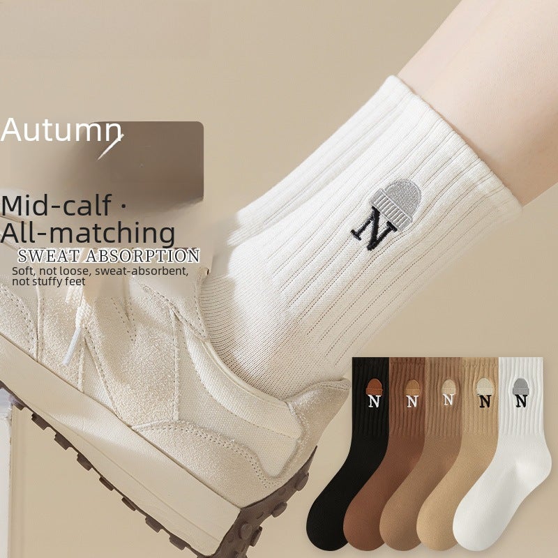 Korean Mid-Calf Cotton Socks Autumn Coffee - Image 3
