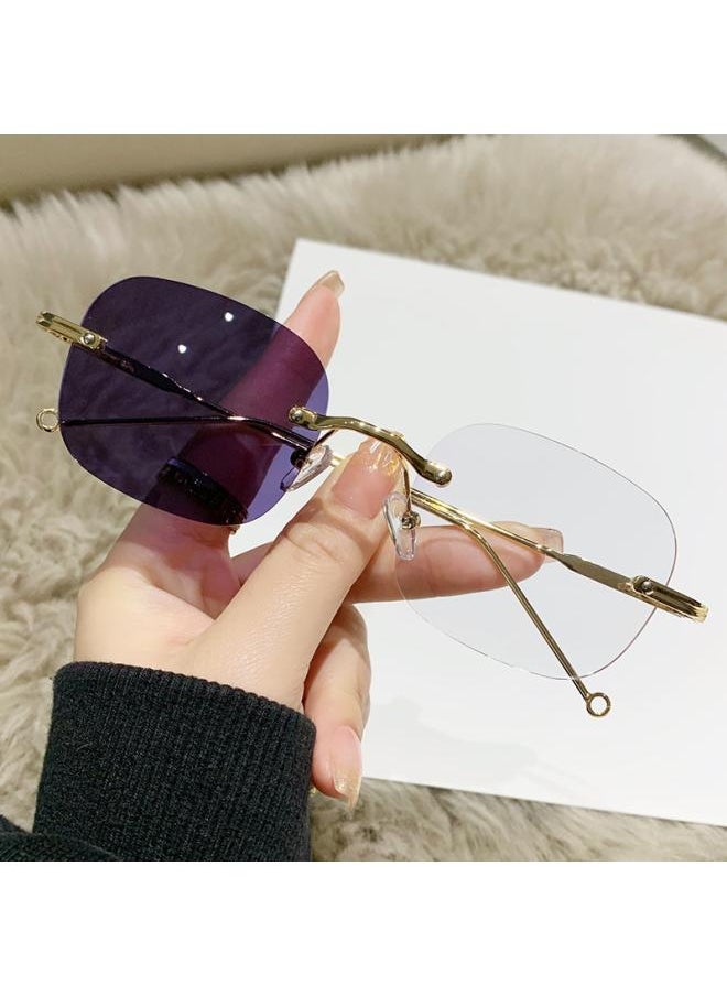 NIBEMINENT Photochromic Frameless Myopia Glasses With Degrees Fashion Net Red Anti-blue Light Changing Brown Plain 