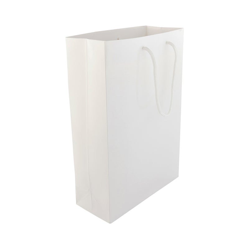 Restaurantware-9.5 Inch x 4 Inch Paper Shopping Bags, 10 Glossy Finish Paper Party Bags - Rope Handles, Cardboard Base, White Paper Gift Bags, Reusable, For Parties and Shopping - Image 1