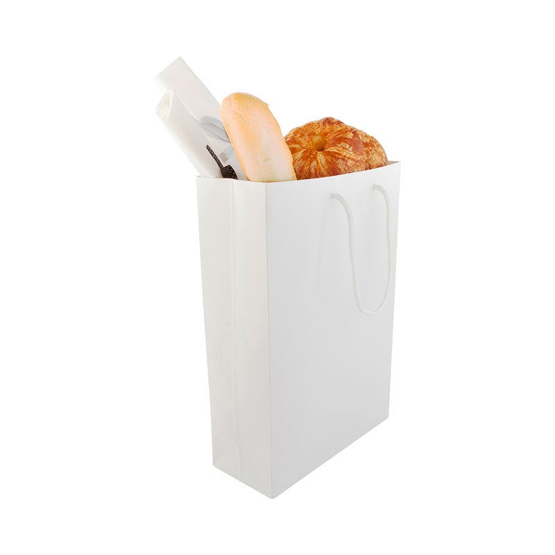 Restaurantware-9.5 Inch x 4 Inch Paper Shopping Bags, 10 Glossy Finish Paper Party Bags - Rope Handles, Cardboard Base, White Paper Gift Bags, Reusable, For Parties and Shopping - Image 2