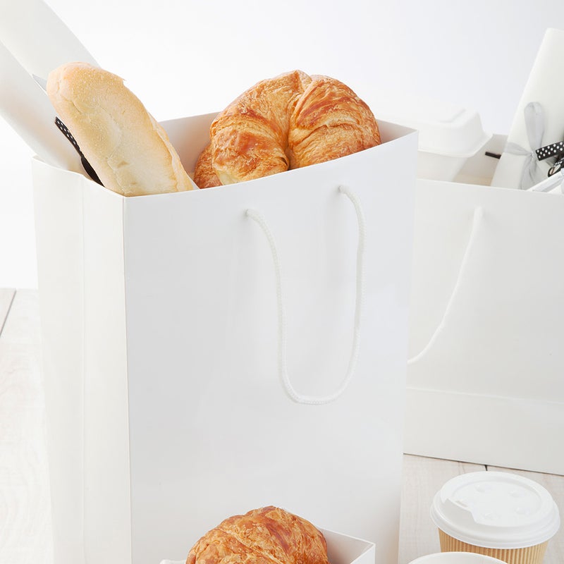 Restaurantware-9.5 Inch x 4 Inch Paper Shopping Bags, 10 Glossy Finish Paper Party Bags - Rope Handles, Cardboard Base, White Paper Gift Bags, Reusable, For Parties and Shopping - Image 3