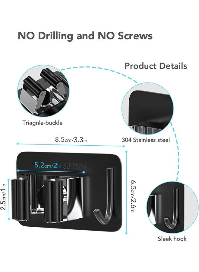 Ant 3-Piece Stainless Steel Mop Broom Holder, Adhesive Mop Broom Organizer, Wall Mounted Heavy Duty with Hooks Hanger for Kitchen Bathroom - Image 2