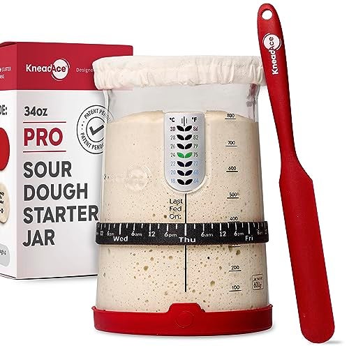 KNEADACE Pro Sourdough Bread Starter Kit 34 oz Large Capacity Sourdough Starter Jar with 5 unique features for the perfect sour dough bread sourdough starter kit sourdough supplies KA06