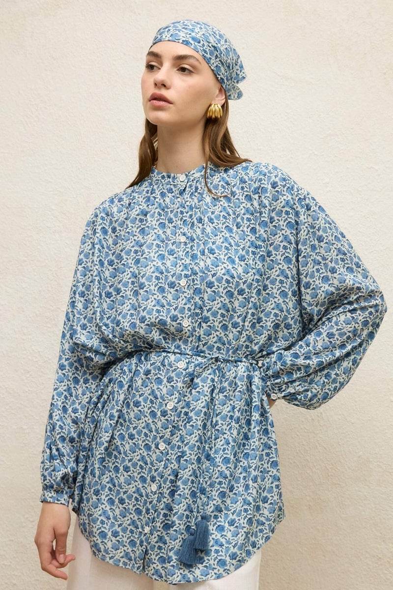 Manuka Viscose Patterned Tunic Rose Blue  - Image 1