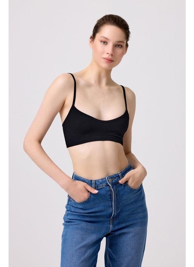 COTTONHILL - Premium - Women's Black Seamless Rope Strapped Crop Top Bustier - Image 1