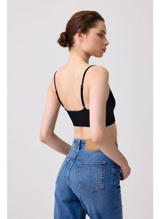 COTTONHILL - Premium - Women's Black Seamless Rope Strapped Crop Top Bustier - Image 1