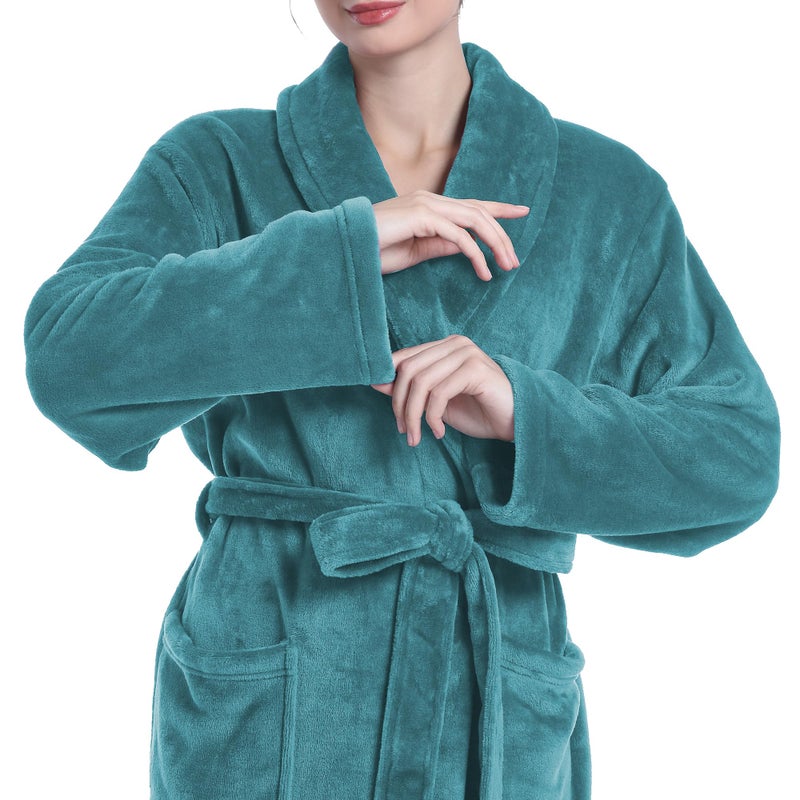 Eonkasp Plush Soft Robes for Women, Premium Fleece Womens Robe Cozy Warm Bathrobe, Turquoise, 2XL-3XL - Image 3