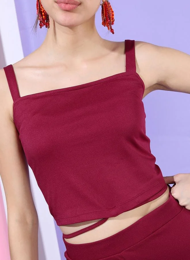 Tokyo Talkies Tokyo Talkies Solid Strappy Crop Top with High Rise Trousers Co-Ords