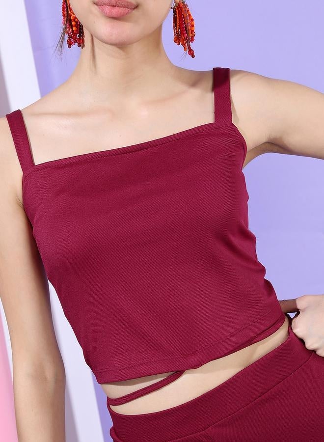 Tokyo Talkies Solid Strappy Crop Top with High Rise Trousers Co-Ords - Image 4