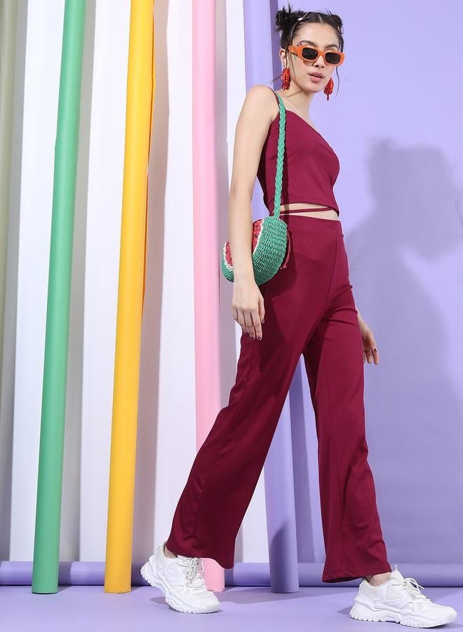 Tokyo Talkies Solid Strappy Crop Top with High Rise Trousers Co-Ords - Image 5