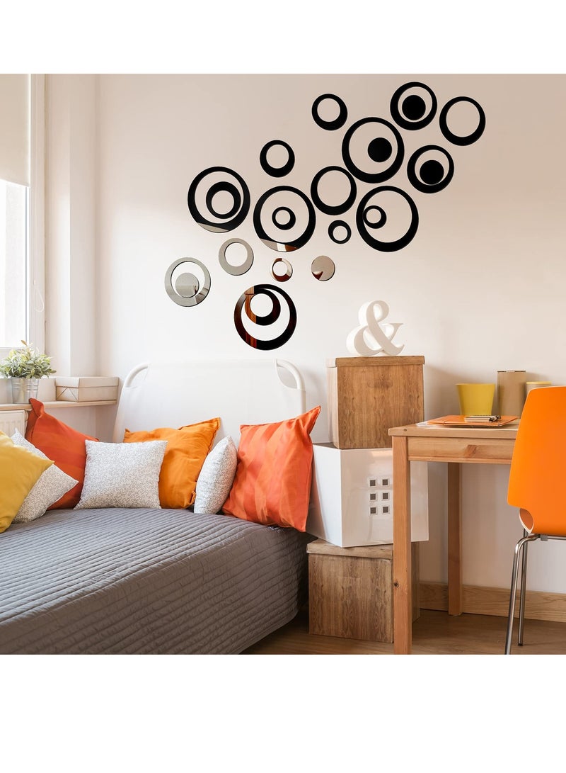 Excefore Acrylic Circle Mirror Wall Stickers, 72Pcs DIY Adhesive Circle Wall Decals, Acrylic Mirror circle Room Decal Art Mural Wallpaper Wall Sticker for Living Room Bedroom Home Decoration - Image 5