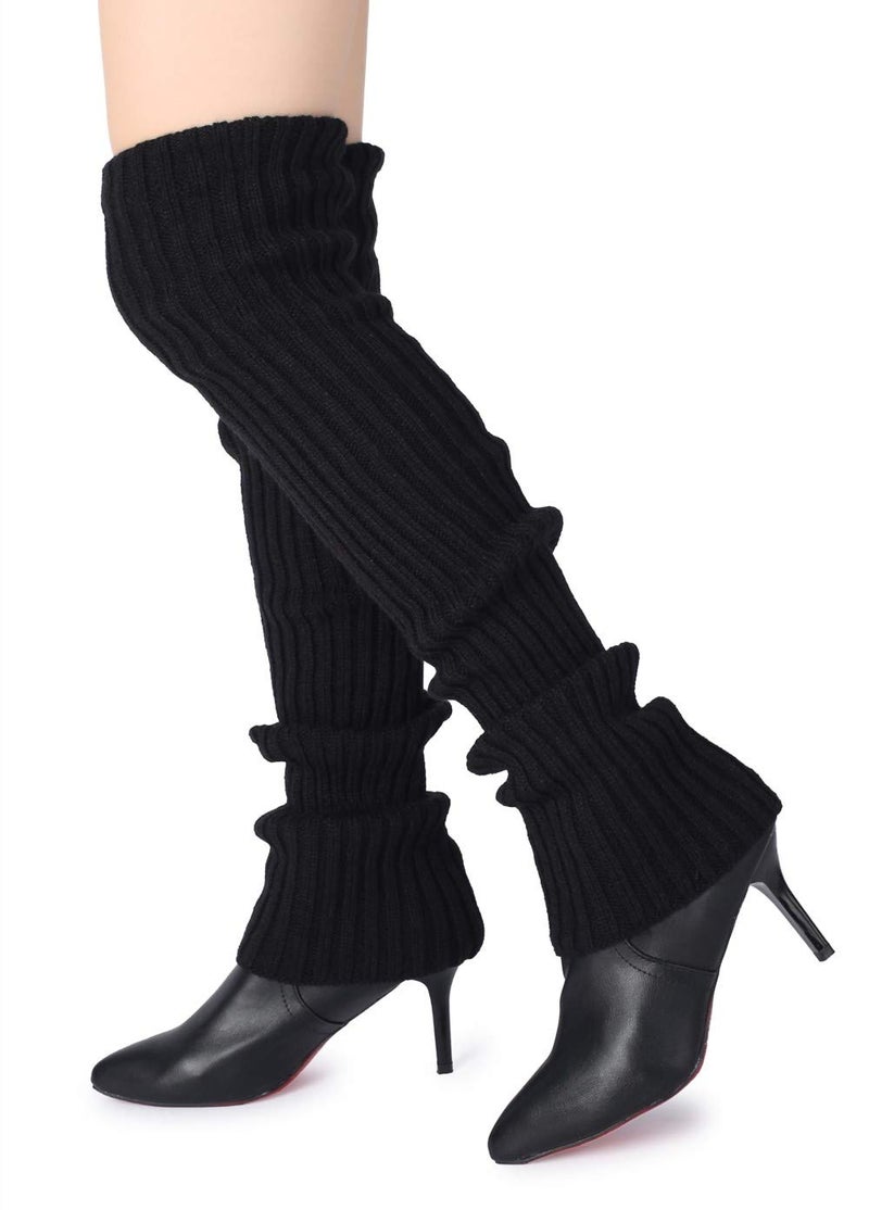 Pareberry Women's Winter Over Knee High Footless Socks Knit Warm Long Leg Warmers (Black, 27 Inches) - Image 2