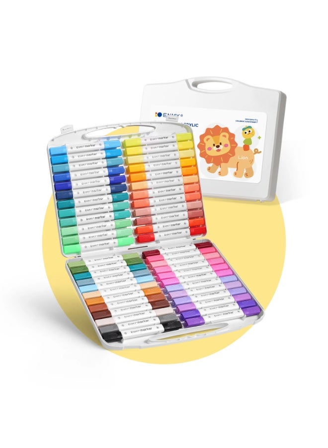 العدو مجموعة ماركرز الوان اكريليك من انمي 48 لون - برأس مزدوج (رفيع 1 ملم وفرشاة 5 ملم) للرسم والحرف اليدوية على الزجاج، السيراميك، الخشب، القماش، والهدايا - ألوان مائية آمنة غير سامة مع حقيبة تخزين - Image 1