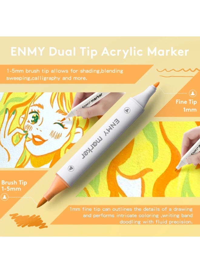 العدو مجموعة ماركرز الوان اكريليك من انمي 48 لون - برأس مزدوج (رفيع 1 ملم وفرشاة 5 ملم) للرسم والحرف اليدوية على الزجاج، السيراميك، الخشب، القماش، والهدايا - ألوان مائية آمنة غير سامة مع حقيبة تخزين - Image 4