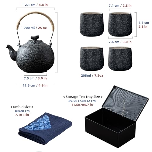 TEANAGOO Japanese Tea Set, Chinese Tea Sets, Porcelain Japanese Tea Cups, Chinese Gongfu Tea Set, Asian Tea Set for Adults, Japanese Teapot Set, 1 Teapot (700ml/25oz) + 4 Tea Cups(205ml/7.2oz), U2 - Image 2