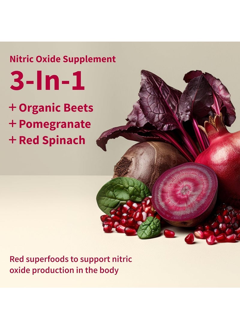 SNAP SUPPLEMENTS - Nitric Oxide Organic Beets+Pomegranate+Red Spinach 3 in 1 Circulation Superfood - Mixed Berry Flavor - 250g 8.8oz Dietary Supplements - Image 1