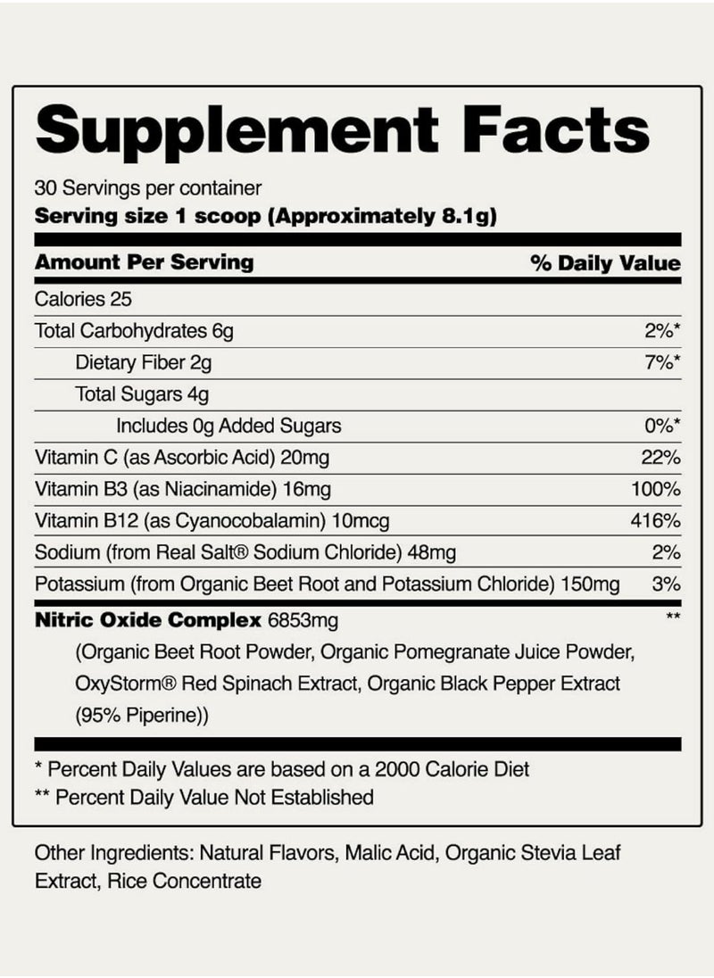 SNAP SUPPLEMENTS - Nitric Oxide Organic Beets+Pomegranate+Red Spinach 3 in 1 Circulation Superfood - Mixed Berry Flavor - 250g 8.8oz Dietary Supplements - Image 1