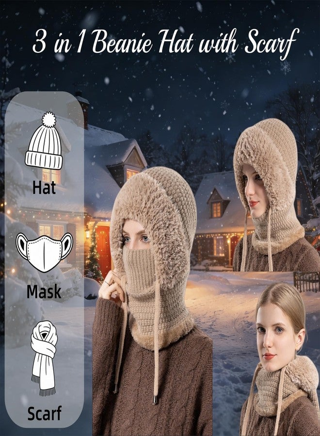 MIFYNN قبعة صوفية 3 في 1 مع وشاح وقناع للنساء، قبعة شتوية 3 في 1 مقاومة للبرد، قبعة محبوكة مقاومة للرياح بغطاء رأس، أسود، مقاس متوسط - Image 2