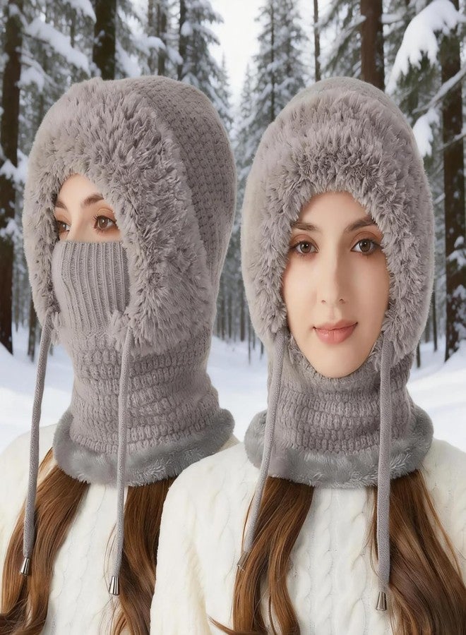 MIFYNN قبعة صوفية 3 في 1 مع وشاح وقناع للنساء، قبعة شتوية 3 في 1 مقاومة للبرد، قبعة محبوكة مقاومة للرياح بغطاء رأس، أسود، مقاس متوسط - Image 5