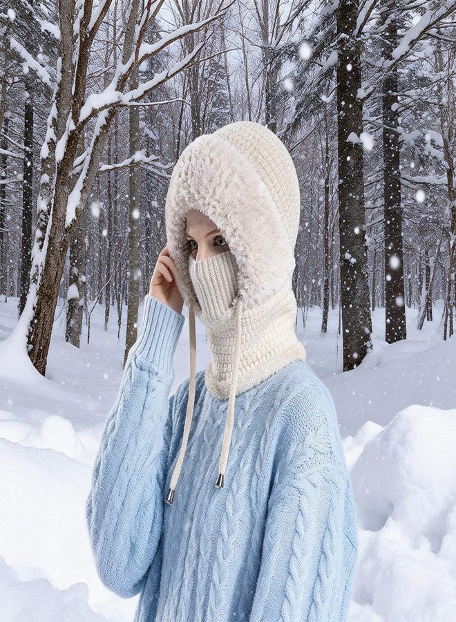 MIFYNN قبعة صوفية 3 في 1 مع وشاح وقناع للنساء، قبعة شتوية 3 في 1 مقاومة للبرد، قبعة محبوكة مقاومة للرياح بغطاء رأس، أسود، مقاس متوسط - Image 4