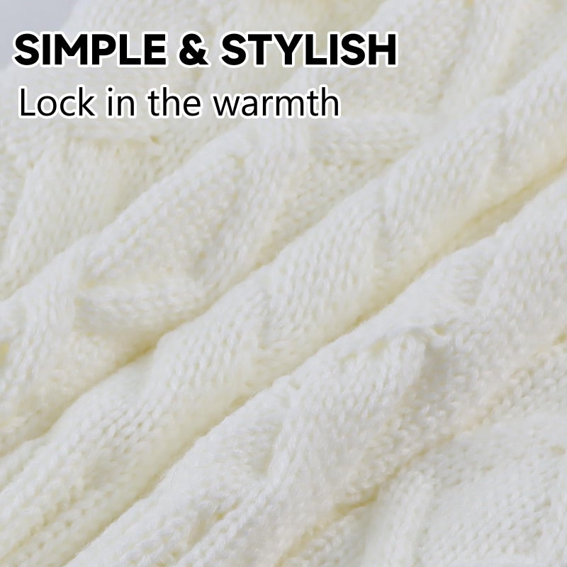 Zsedrut Fall Winter Women Scarves Cable Knitted Scarf For Women Warm Neck Warmer Cold Weather (White) - Image 5