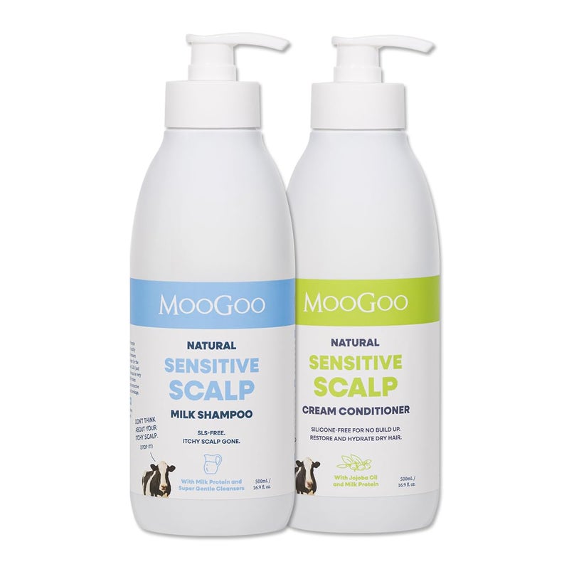 MooGoo Natural Milk Shampoo & Cream Conditioner Pack - For Itchy, Dry, Eczema, Psoriasis & Dandruff Prone Scalps â€“ SLS, Silicone, Sulfate & Paraben Free - Natural & Gentle Formula â€“ 2x 16.9 fl. oz. - Image 1