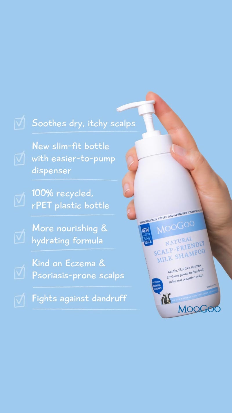 MooGoo Natural Milk Shampoo & Cream Conditioner Pack - For Itchy, Dry, Eczema, Psoriasis & Dandruff Prone Scalps â€“ SLS, Silicone, Sulfate & Paraben Free - Natural & Gentle Formula â€“ 2x 16.9 fl. oz. - Image 5