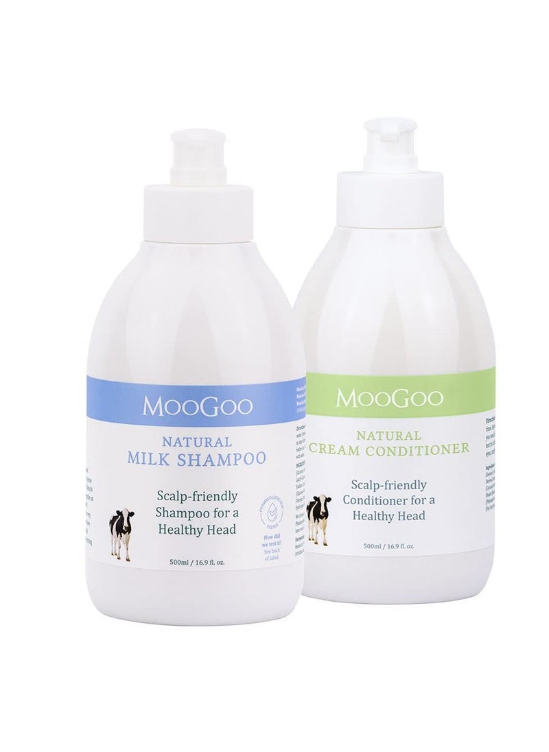 MOOGOO MooGoo Natural Milk Shampoo & Cream Conditioner Pack - For Itchy, Dry, Eczema, Psoriasis & Dandruff Prone Scalps – SLS, Silicone, Sulfate & Paraben Free - Natural & Gentle Formula – 2x 500ml  - Image 1