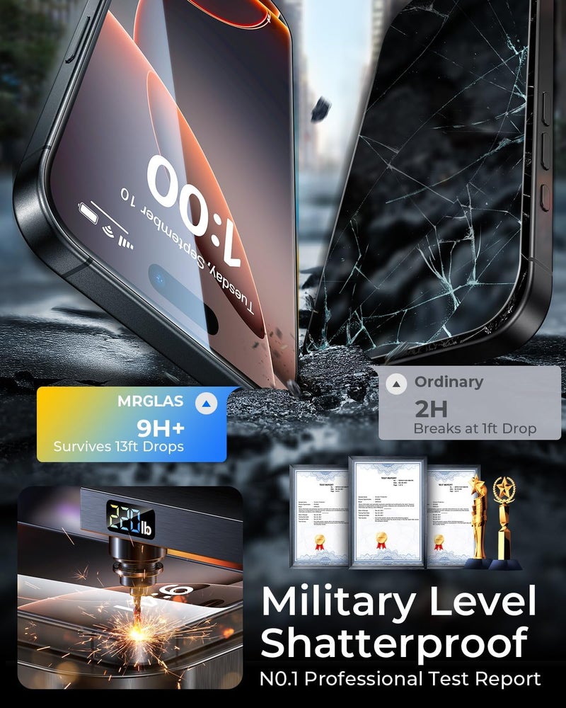 MRGLAS TOP 9H+ Glass 2+2 Packs for iPhone 16 Pro Privacy Screen Protector 6.3'' with Camera Lens Protector [Zero Bubble, Auto-Dust Removal] [10X Military Protection] Tempered Glass Full Edge Coverage - Image 5