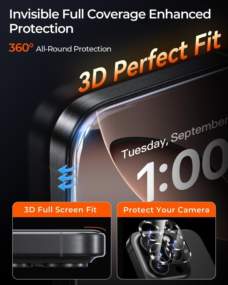 MRGLAS TOP 9H+ Glass 2+2 Packs for iPhone 16 Pro Privacy Screen Protector 6.3'' with Camera Lens Protector [Zero Bubble, Auto-Dust Removal] [10X Military Protection] Tempered Glass Full Edge Coverage - Image 4