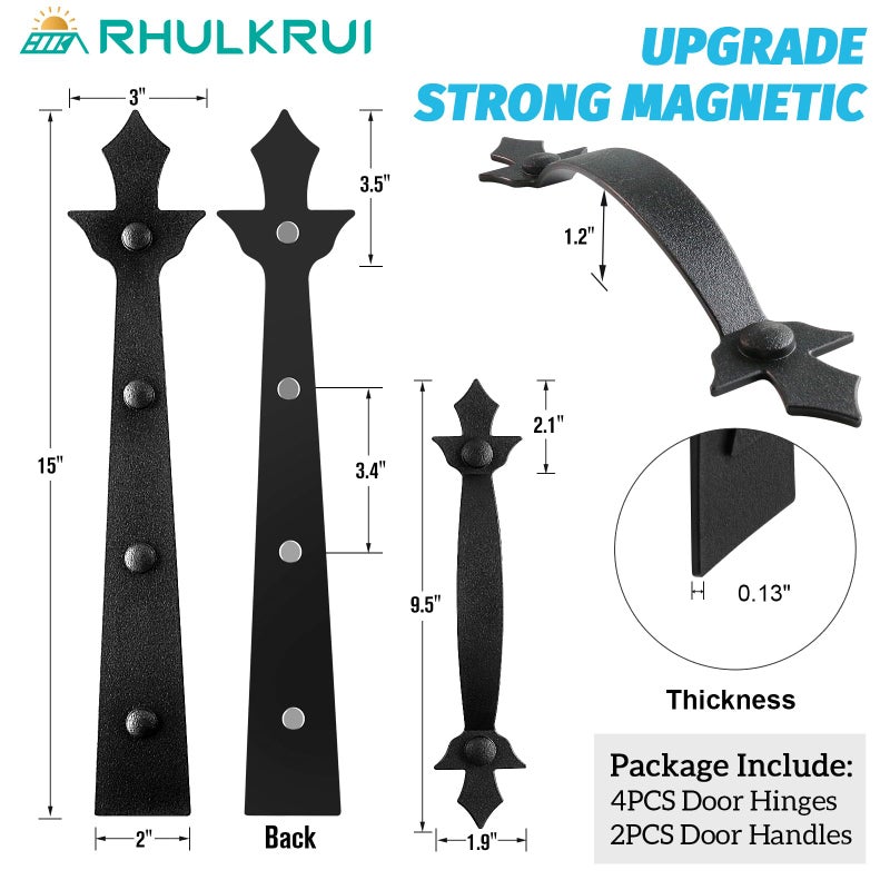 Rhulkrui Garage Door Magnetic Hardware Kit  4 Strong Magnets  4 Hinges + 2 Handles  Easy Install  Never Fade  Gray  Brushed  Contemporary  Plastic - Image 3