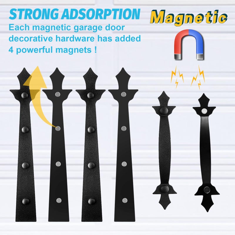 Rhulkrui Garage Door Magnetic Hardware Kit  4 Strong Magnets  4 Hinges + 2 Handles  Easy Install  Never Fade  Gray  Brushed  Contemporary  Plastic - Image 2
