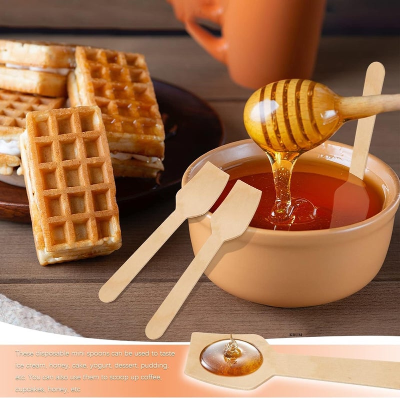 V4L 4 Inches Mini Ice Cream Wooden Spoons Wood Mini Taster Spoons Gelato Spoons Disposable for Crafts Ice Creams Sampling Tasting Pack of 500 - Image 3