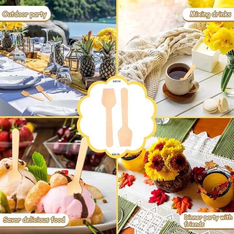 V4L 4 Inches Mini Ice Cream Wooden Spoons Wood Mini Taster Spoons Gelato Spoons Disposable for Crafts Ice Creams Sampling Tasting Pack of 500 - Image 5